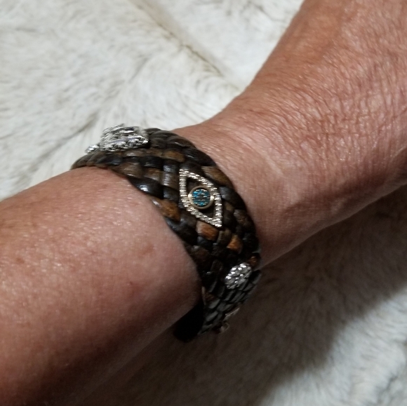 LEATHER 18/14K ANTIQUE DIAMOND SAPPHIRE BRACELET - Picture 10 of 11